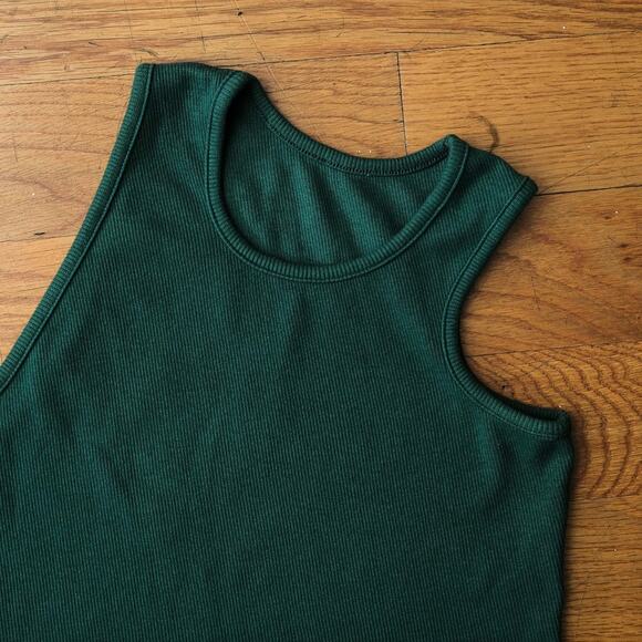 Telfar Cropped Asymmetric Tank in Forest Green‎ Size S Unisex Black Designer - Picture 2 of 7